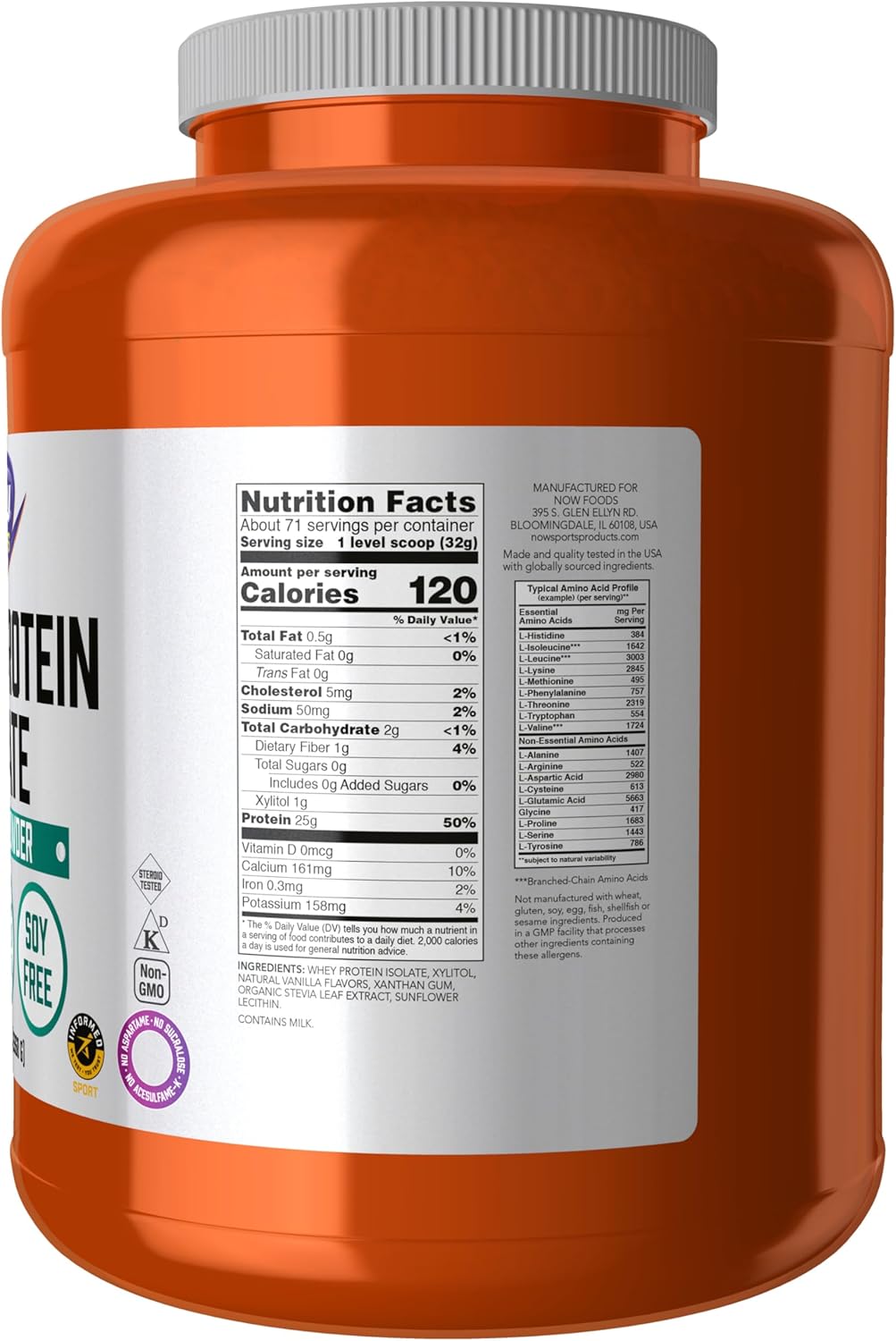 Whey Protein Isolate Vanilla supplement facts label