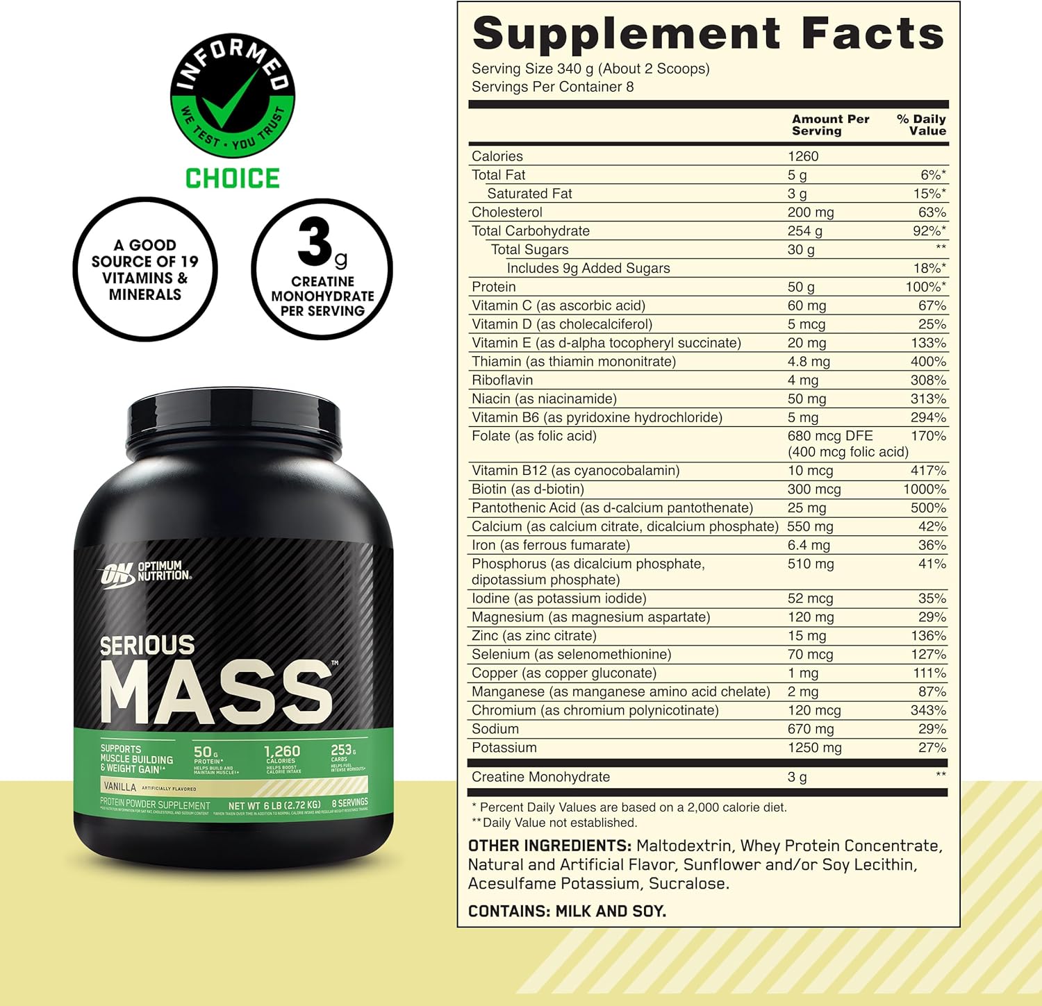 Serious Mass Vanilla supplement facts label