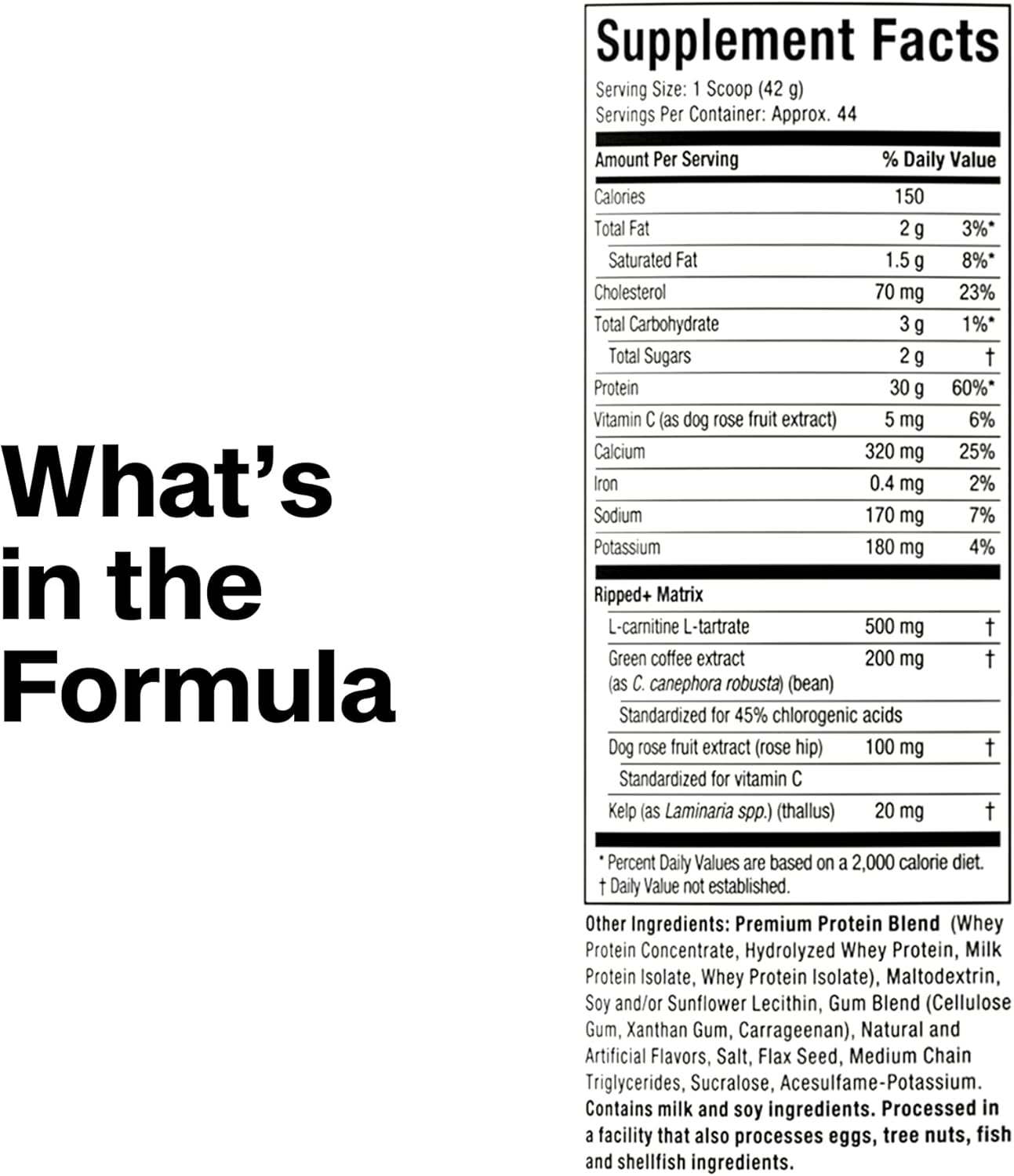 Nitro-Tech Ripped Whey Protein Isolate French Vanilla supplement facts label