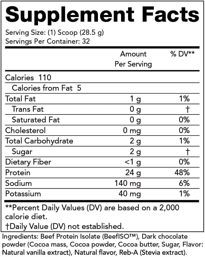Beef Protein Isolate Powder Unflavored supplement facts label