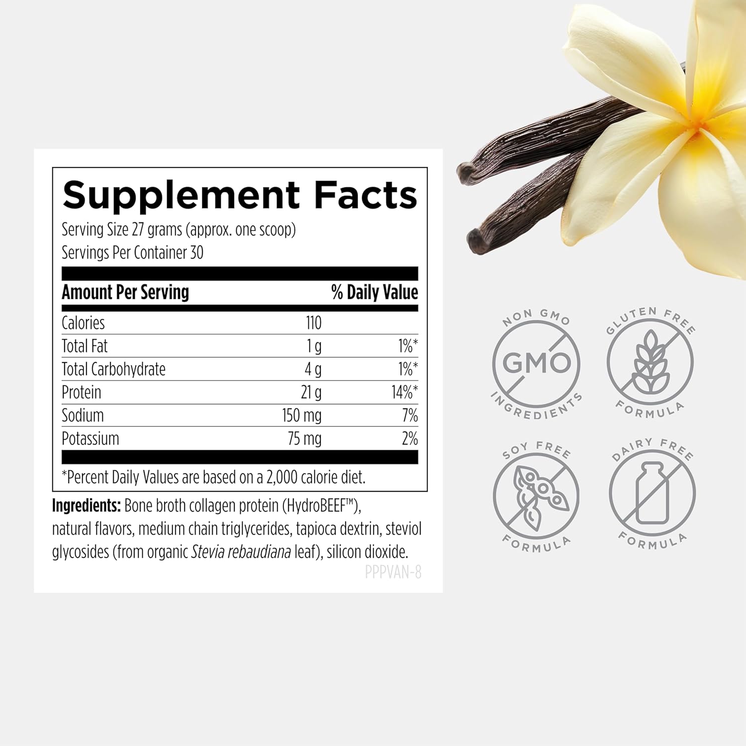 Bone Broth Protein Powder Unflavored supplement facts label