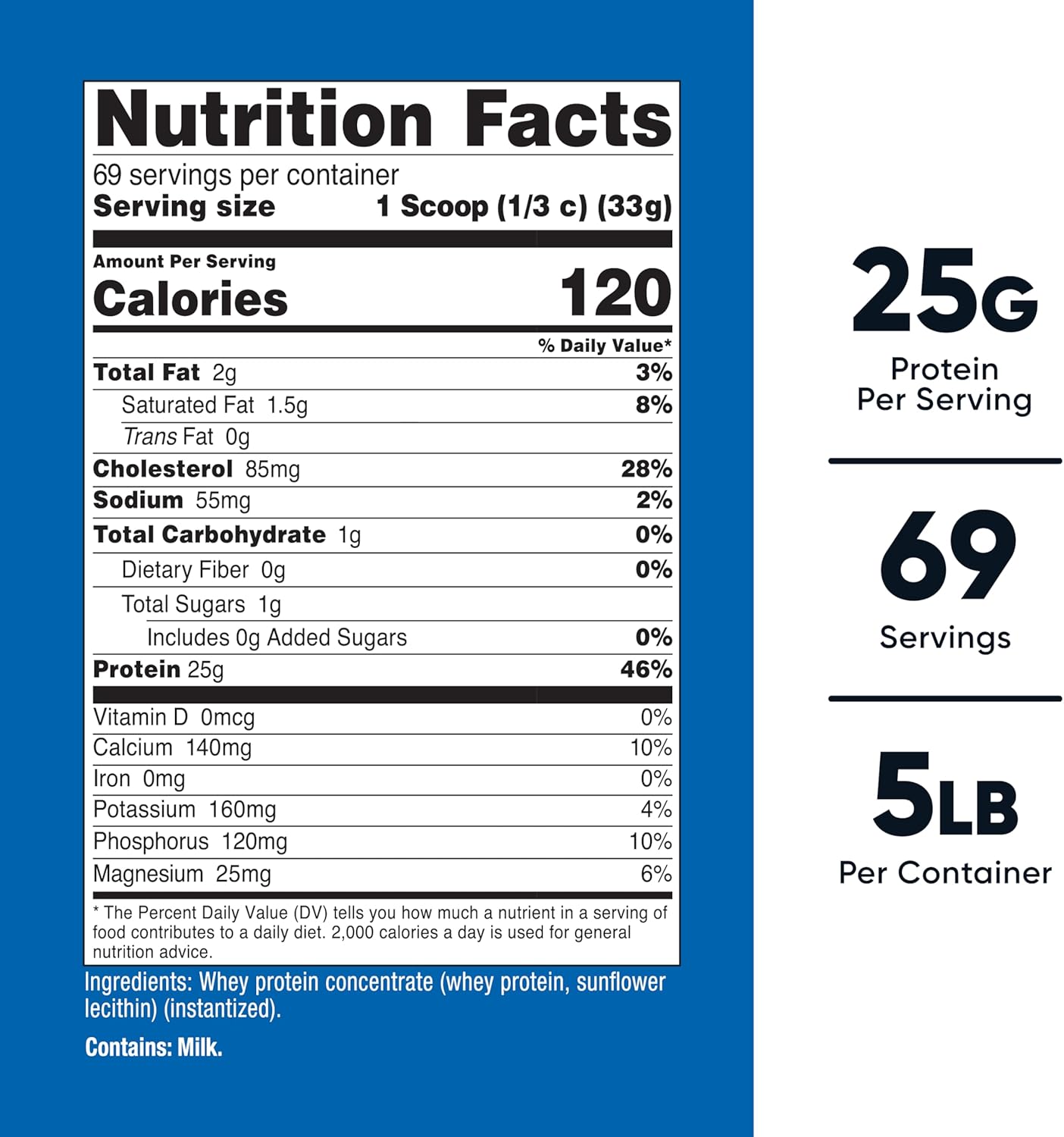 Whey Protein Powder Unflavored supplement facts label