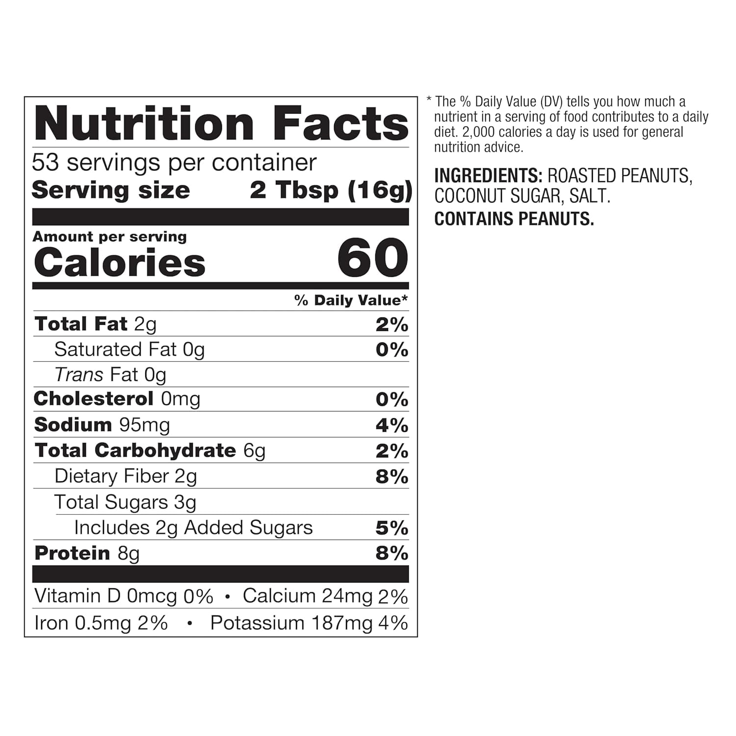 Classic Peanut Butter Powder Peanut Butter supplement facts label