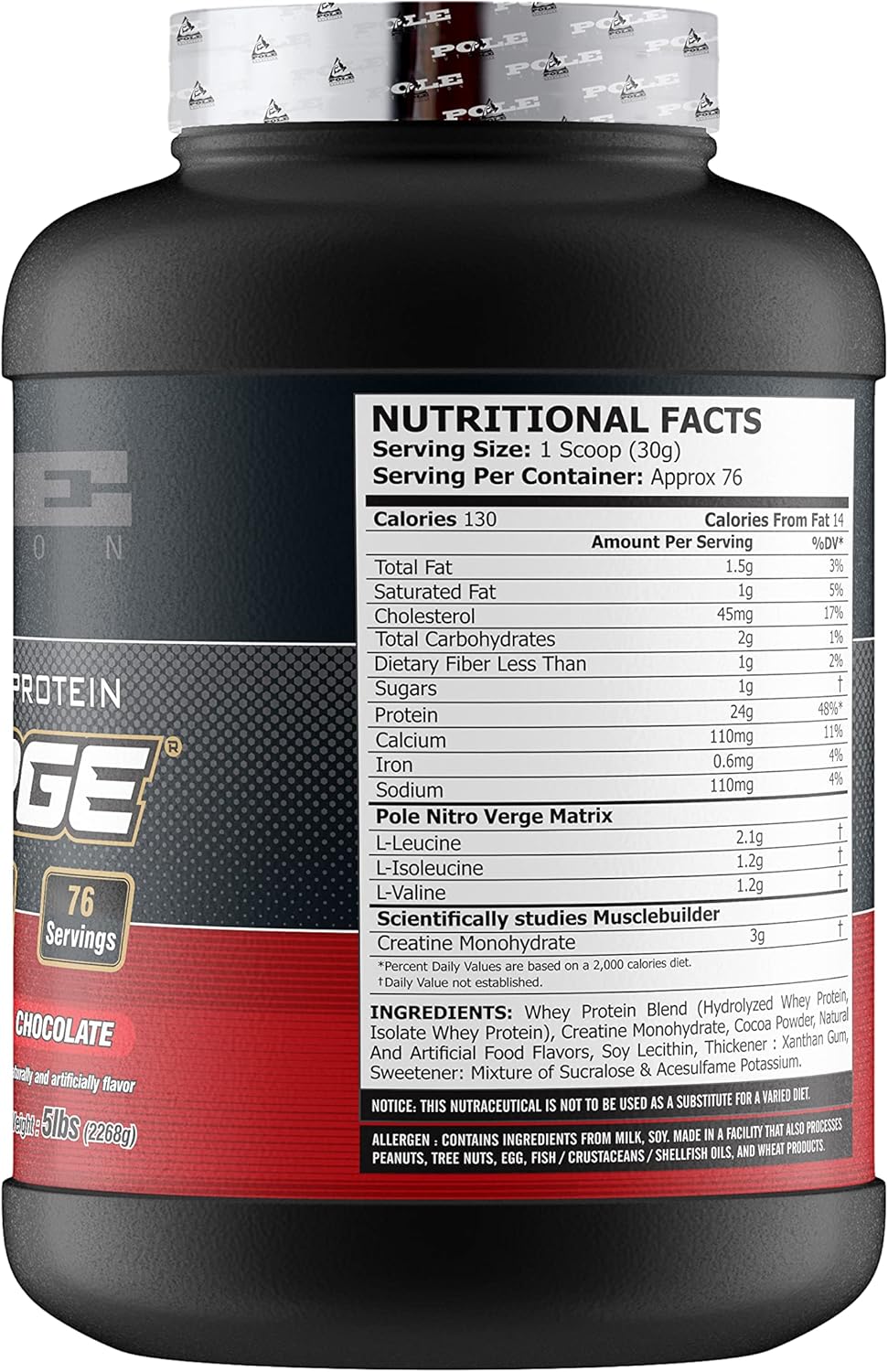 Nitro Verge Rich Chocolate supplement facts label