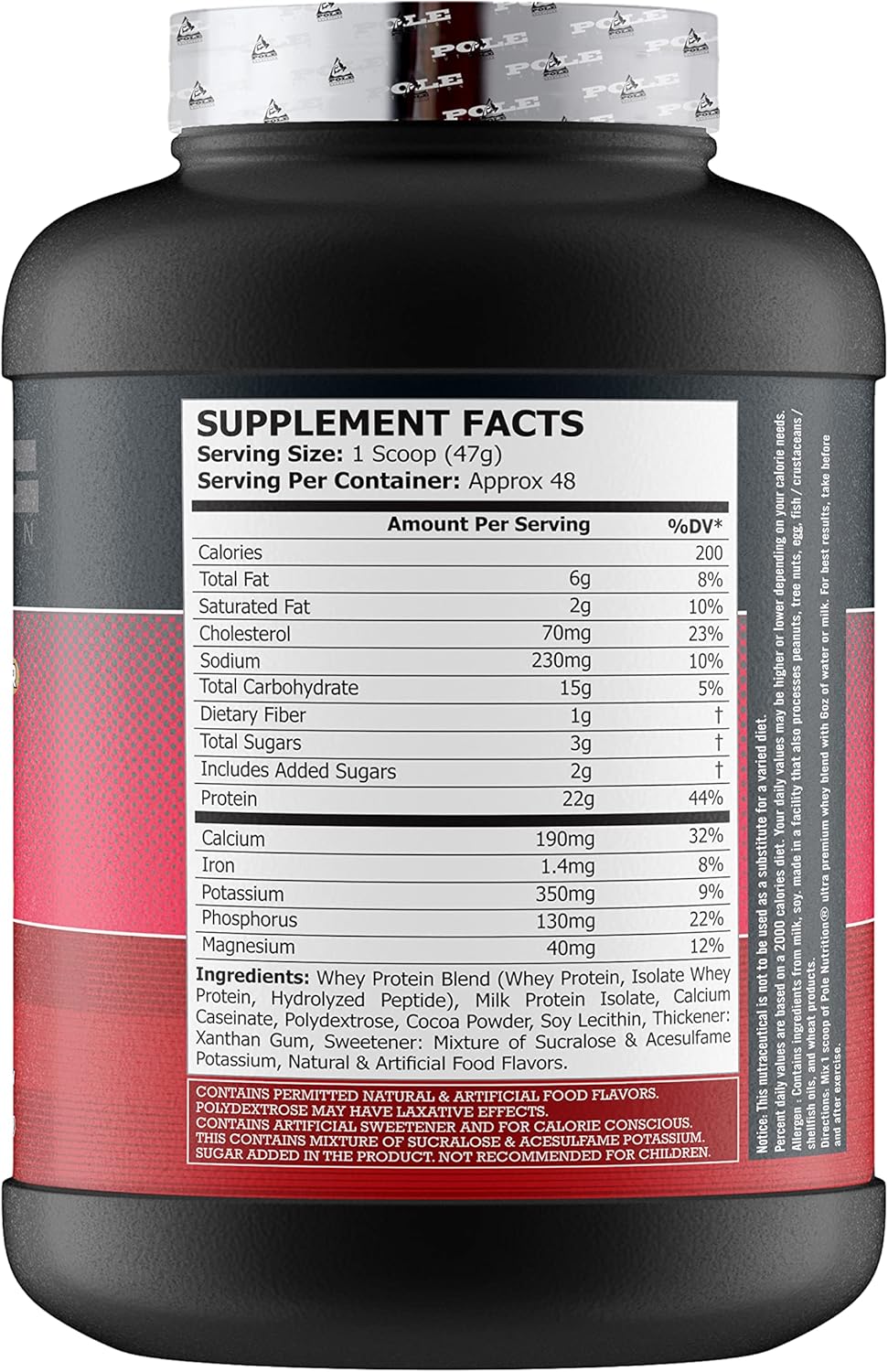 PRO-6 Gourmet Chocolate supplement facts label