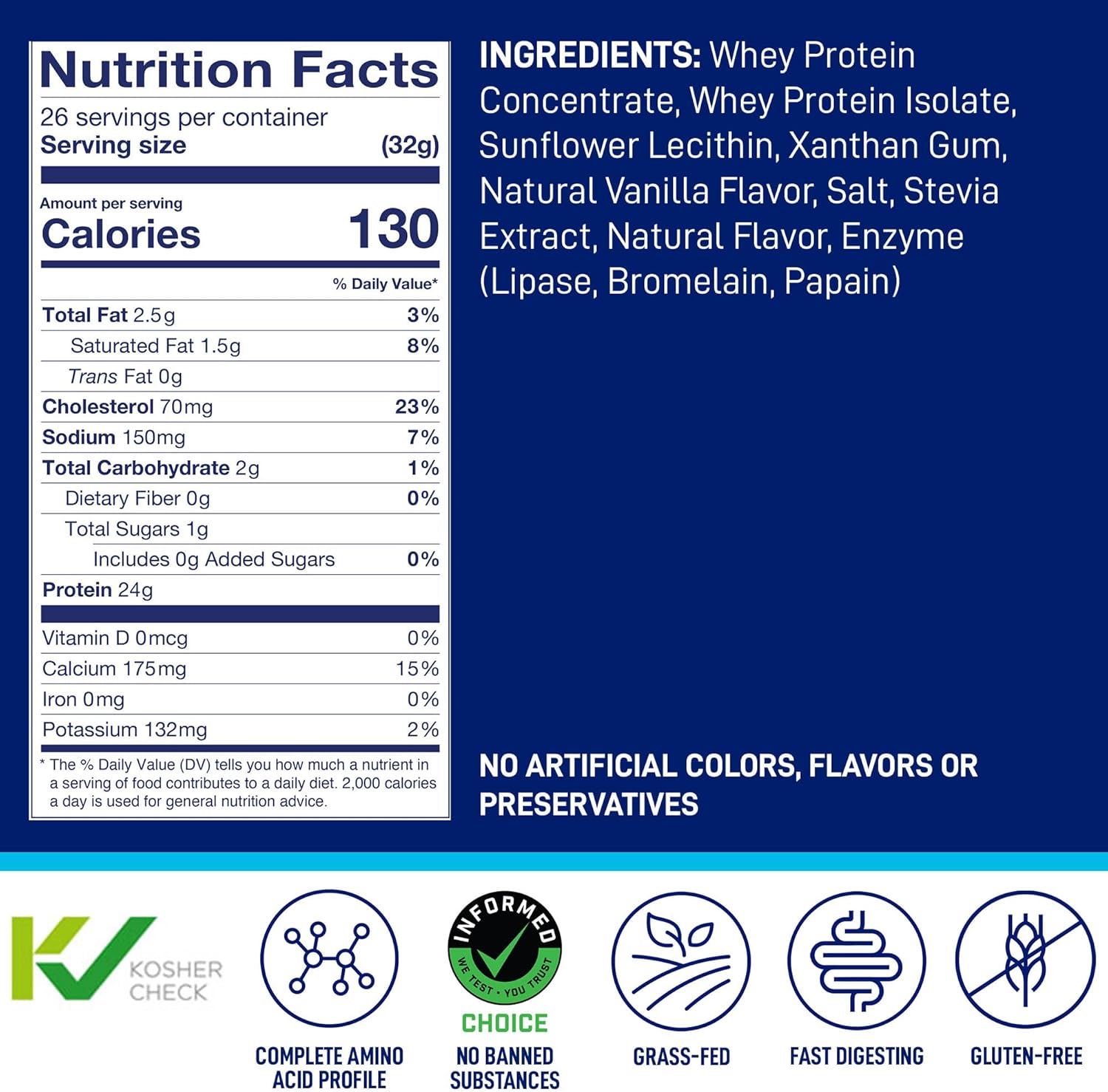 Whey Protein Vanilla supplement facts label