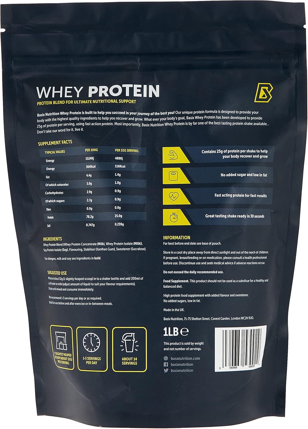 Whey Protein Vanilla supplement facts label