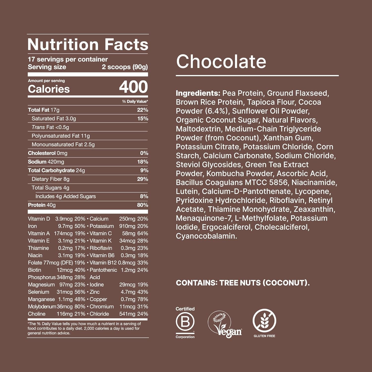Black Edition Chocolate supplement facts label