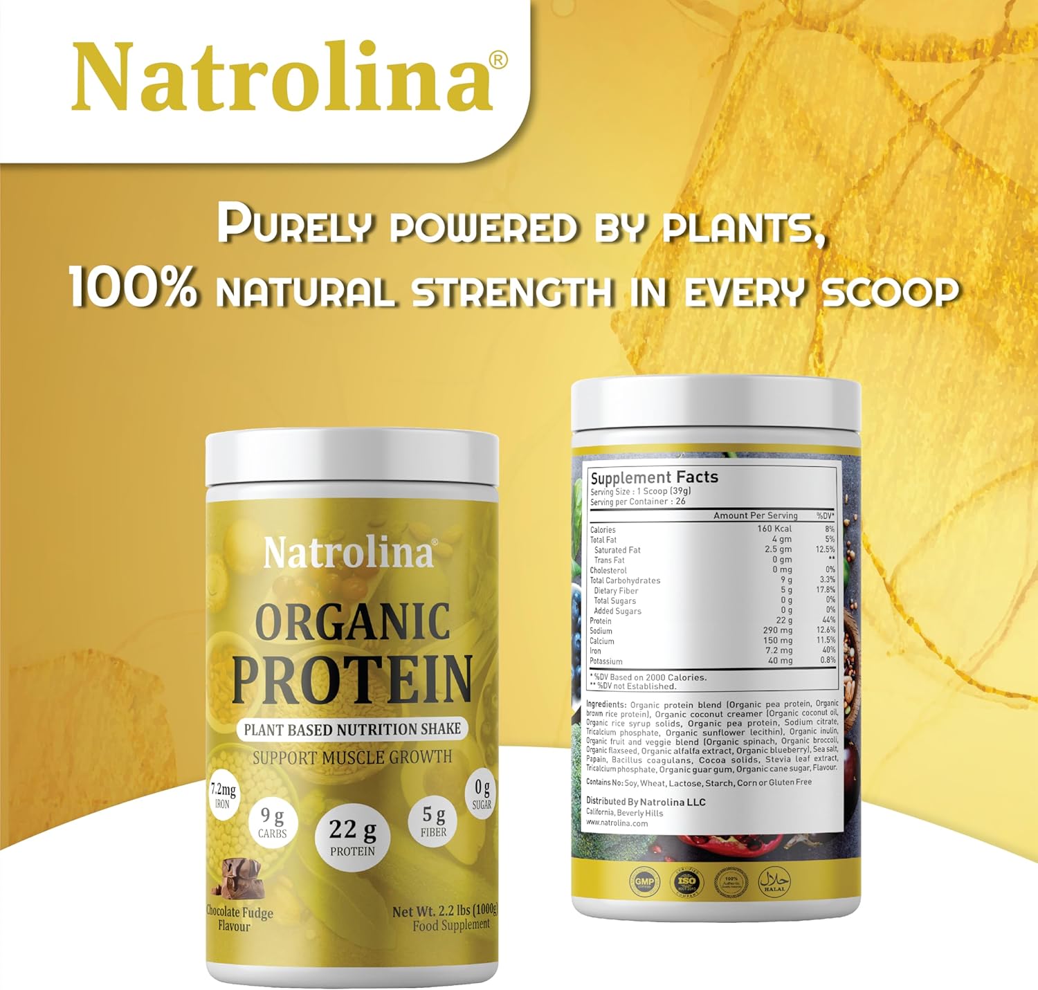 Organic Protein Chocolate Fudge supplement facts label