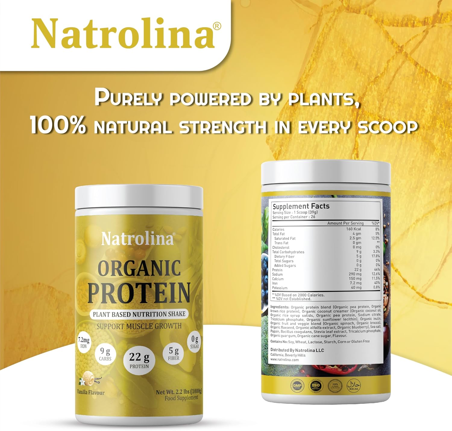 Organic Protein Vanilla supplement facts label