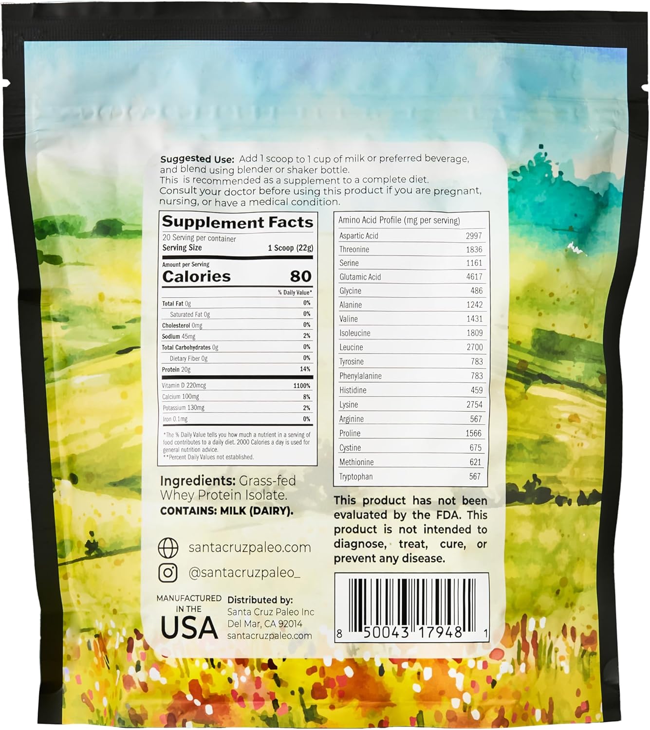 Whey Protein Powder Chocolate supplement facts label