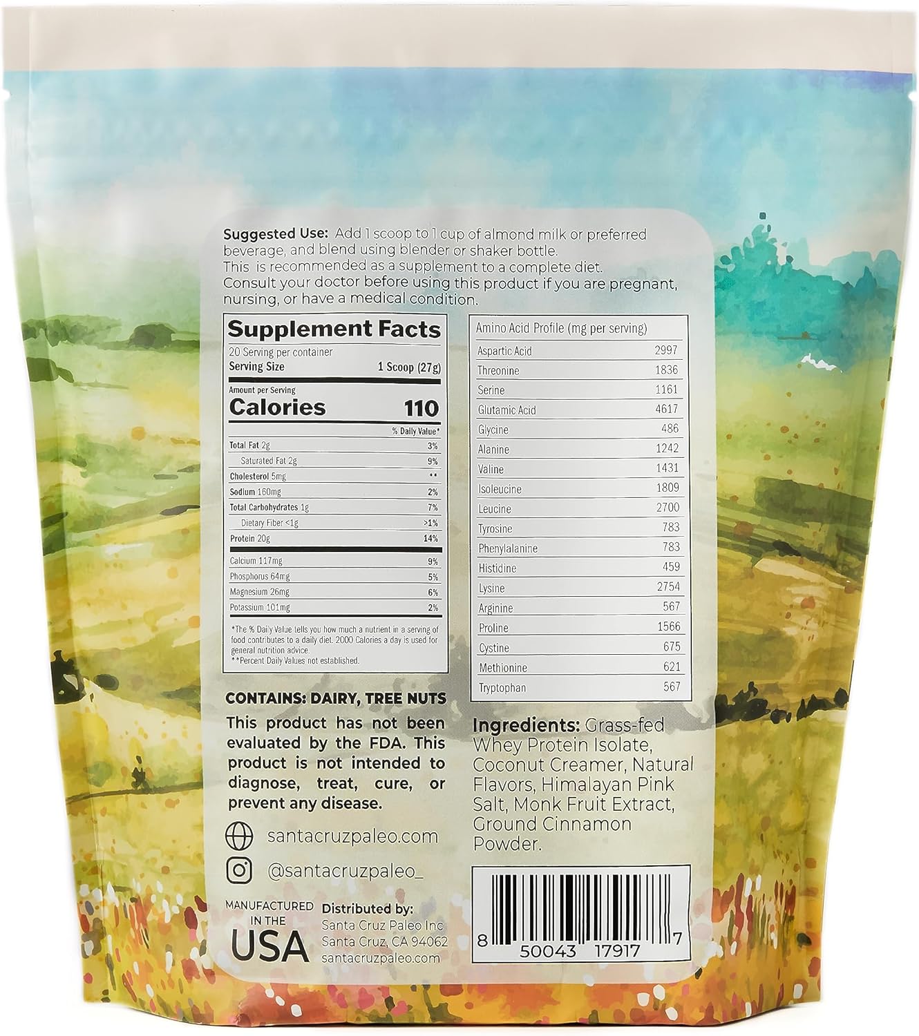 Whey Protein Powder Vanilla supplement facts label