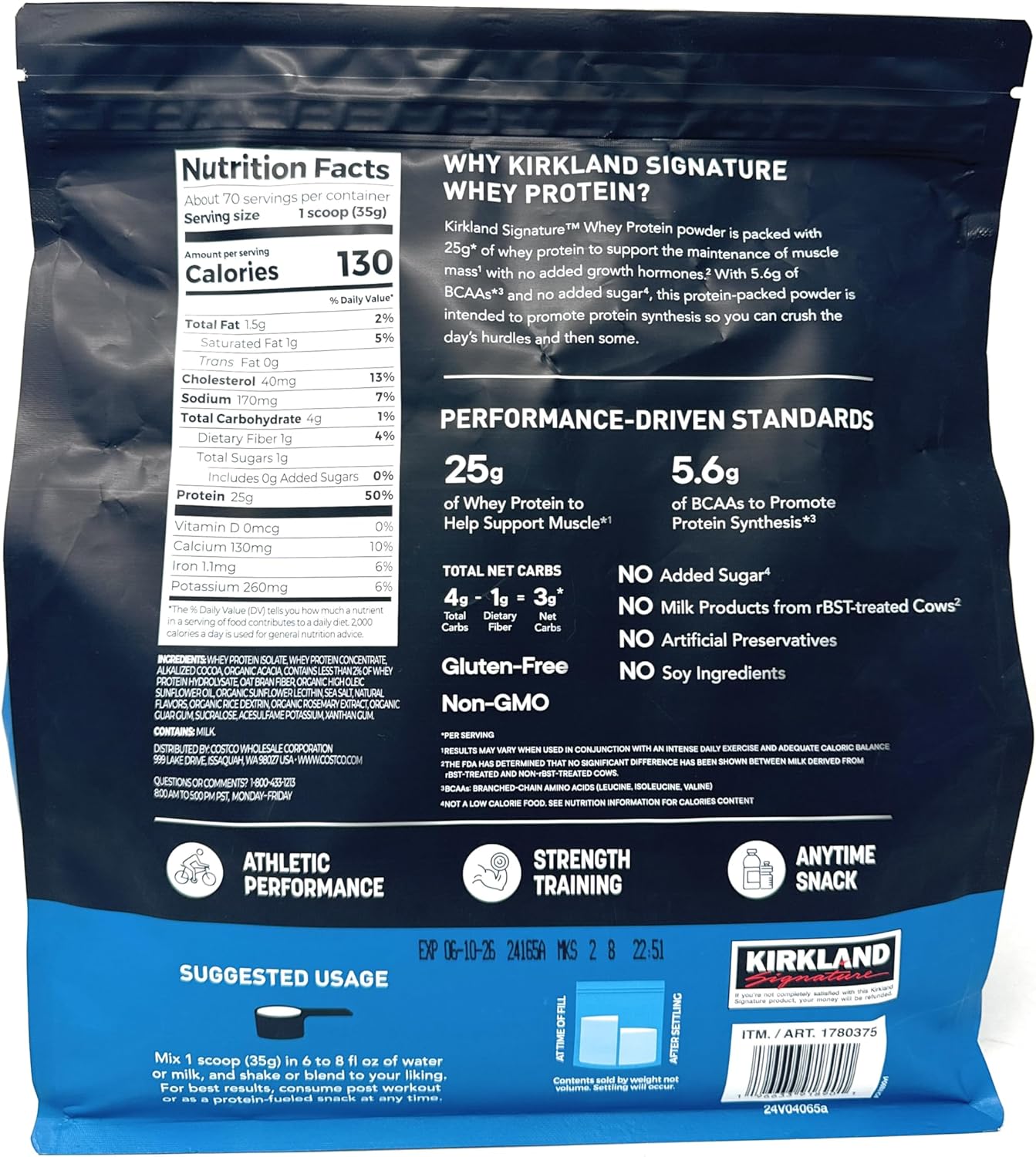 Signature Whey Chocolate supplement facts label