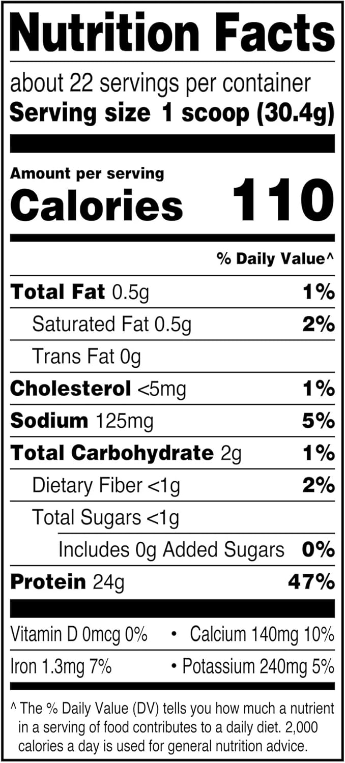 Whey Protein Powder Chocolate supplement facts label