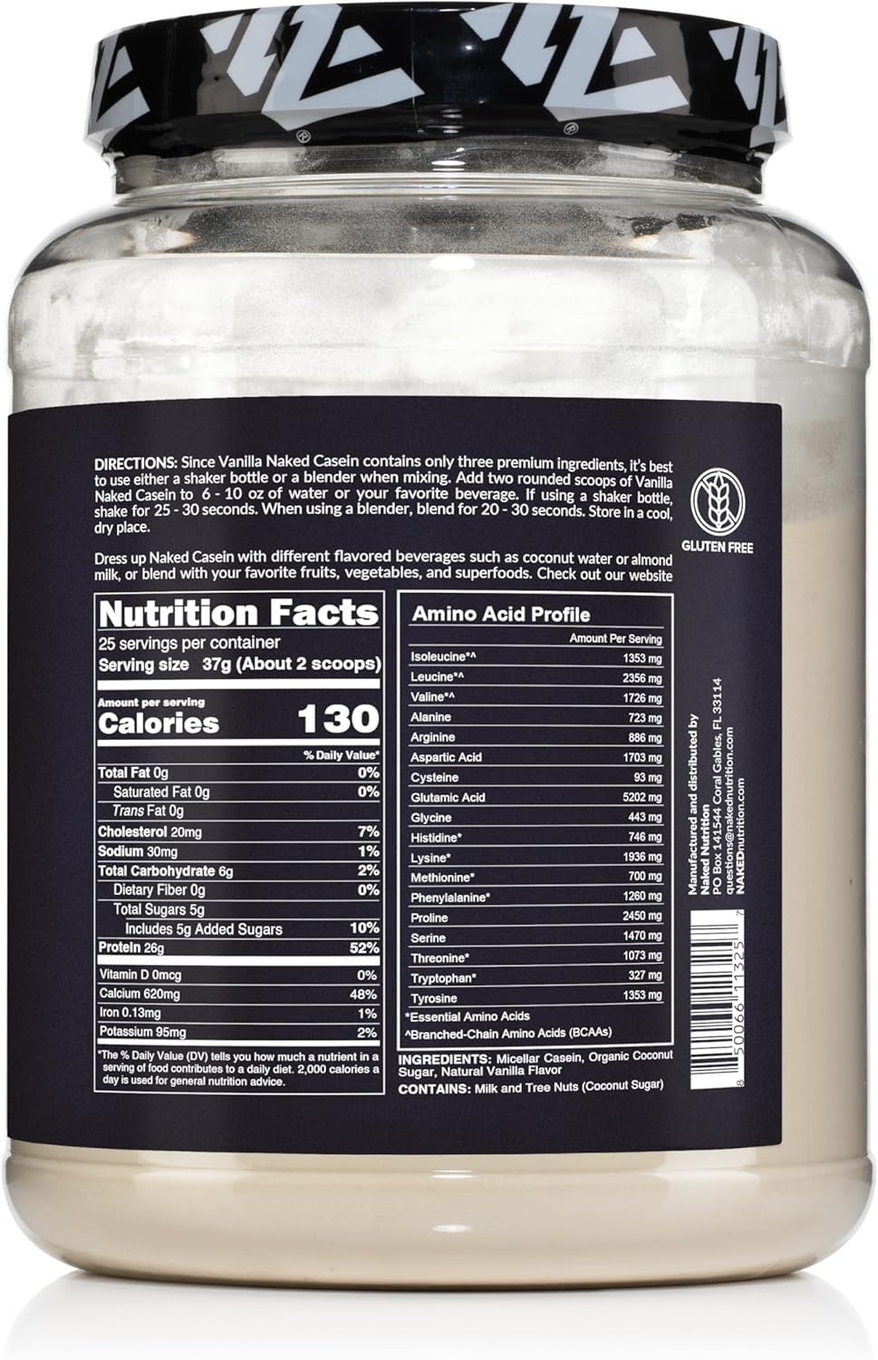 Casein Protein Vanilla supplement facts label