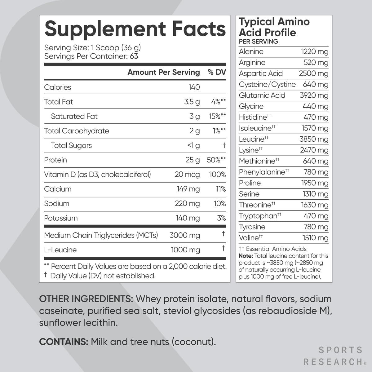 Whey Protein Vanilla supplement facts label