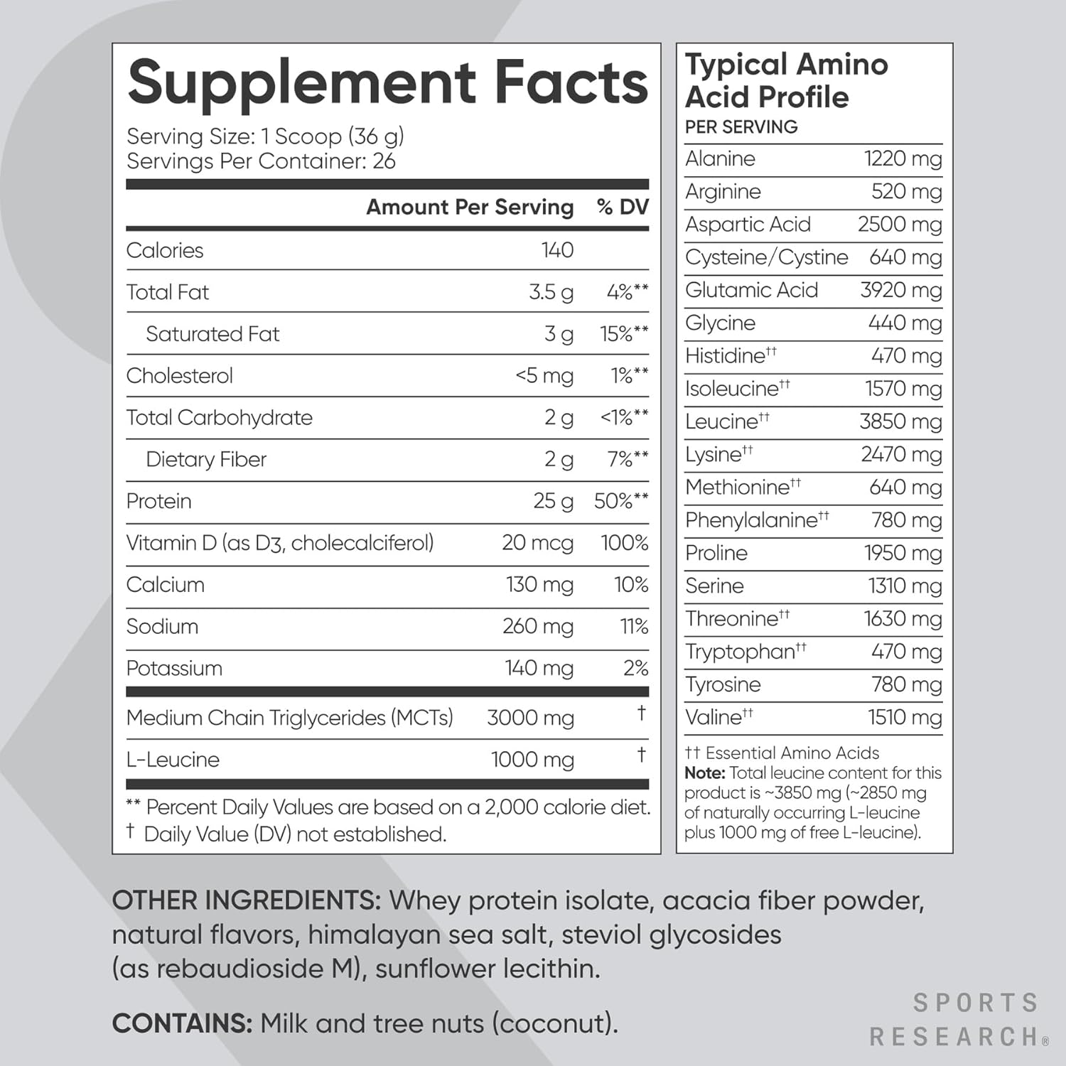 Whey Protein Vanilla supplement facts label