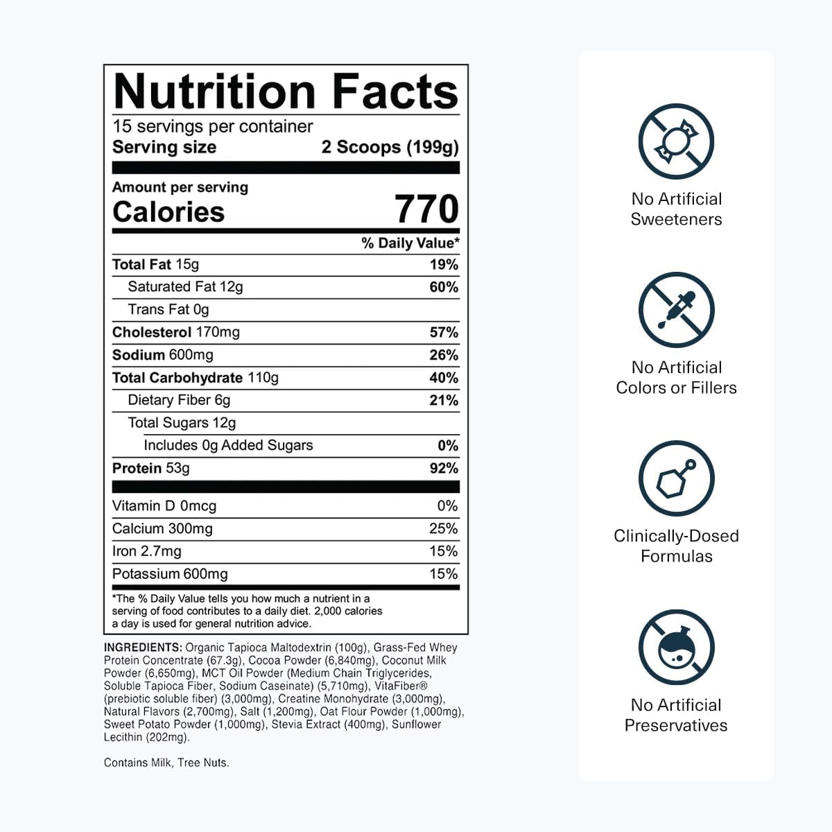 Mass Gainer Vanilla supplement facts label