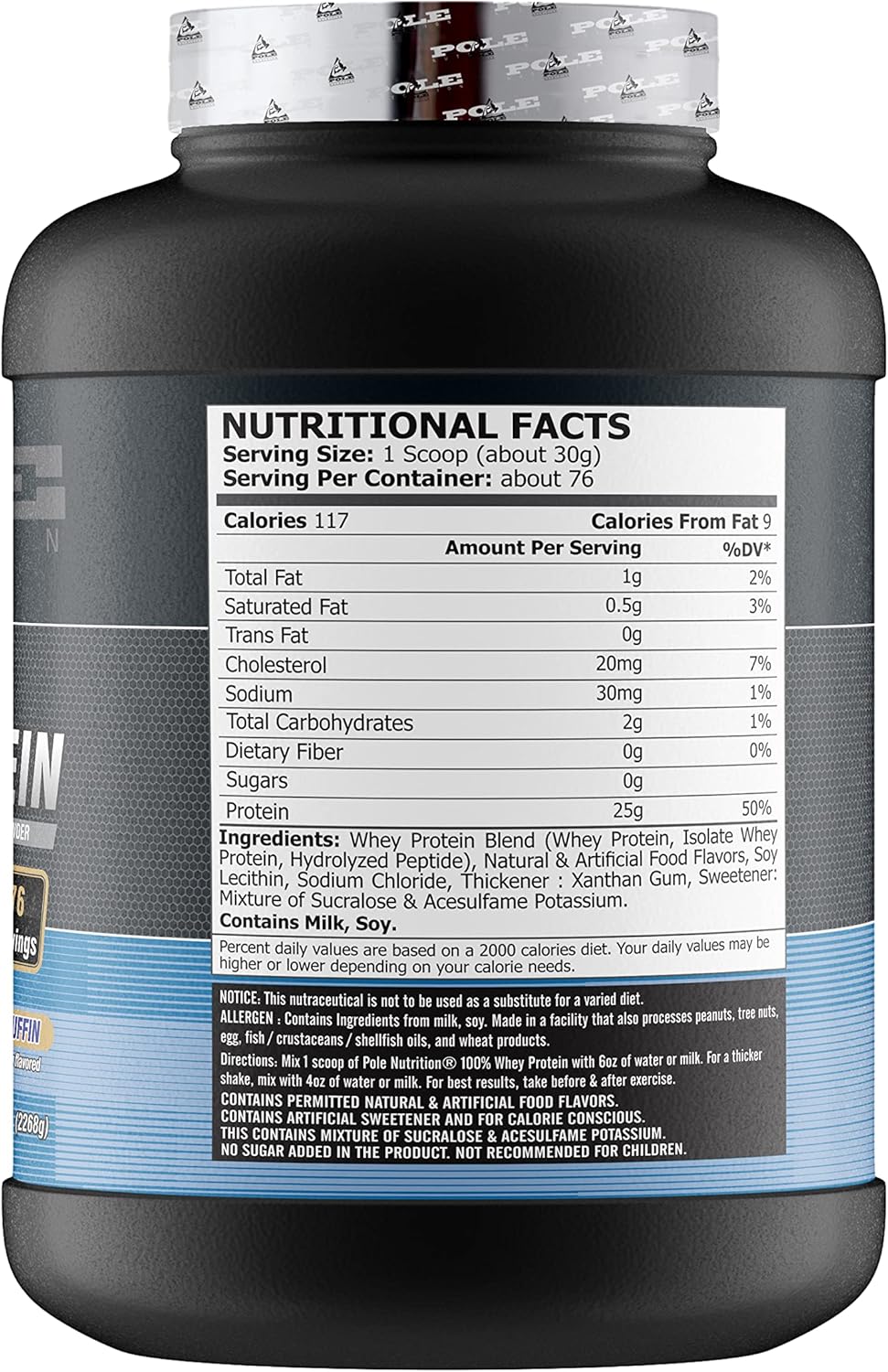 Whey Protein 100% Blueberry supplement facts label