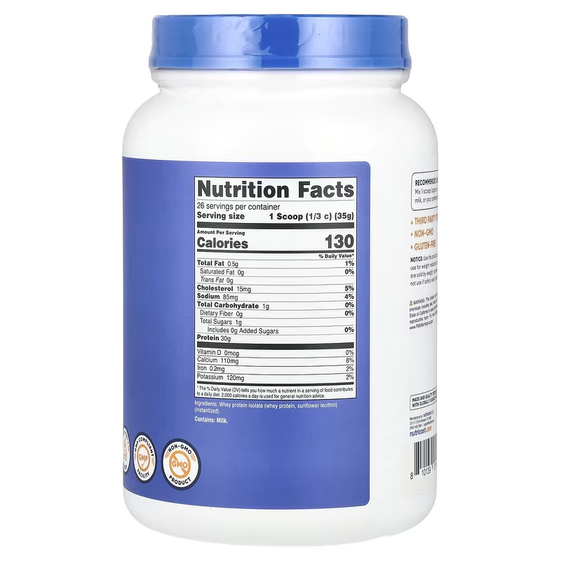 Whey Protein Isolate Unflavored supplement facts label