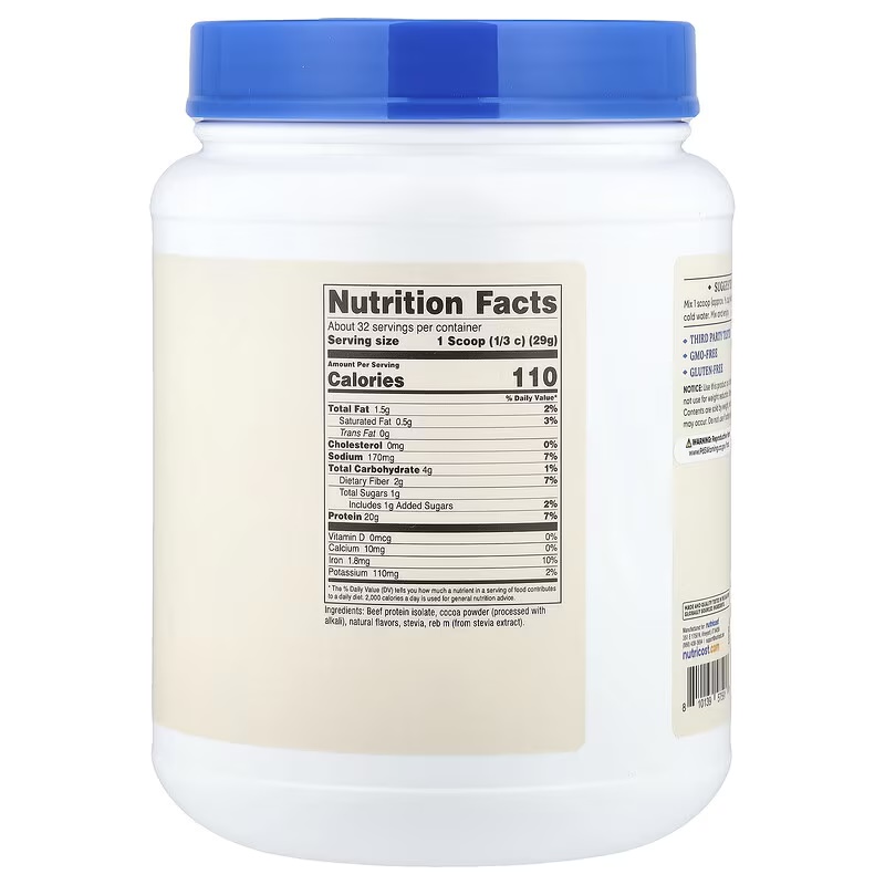 Beef Protein Isolate Chocolate supplement facts label